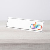 インフィニティ記号付き虹のハミングバード デスクネームプレート (正面)