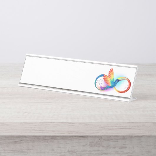 インフィニティ記号付き虹のハミングバード デスクネームプレート (正面)
