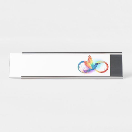 インフィニティ記号付き虹のハミングバード デスクネームプレート (正面)