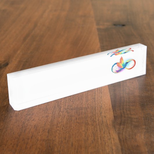 インフィニティ記号付き虹のハミングバード デスクネームプレート (側面)