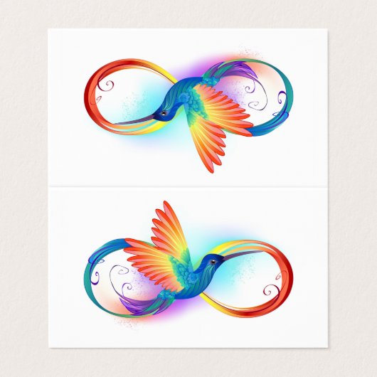 インフィニティ記号付き虹のハミングバード 名刺 (外部フラット)
