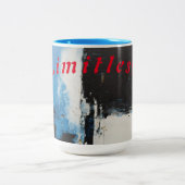 「インフィニティ・フュージョン – 2トーンマグカップと抽象芸術・ブルー ツートーンマグカップ (中央)