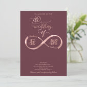 インフィニティ ローズゴールド ロマンチック モノグラム カリグラフィー 招待状 (スタンド正面)