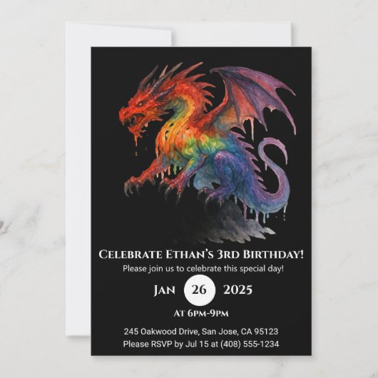 インフェルノ・ドリップ・ドラゴンの誕生日招待状 招待状 (正面)