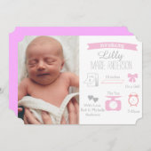 インフォグラフィックの誕生の発表-女の子 案内状 (正面/裏面)