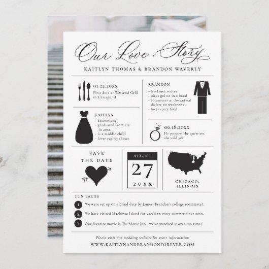 インフォグラフィック日付のラブストーリーを保存 セーブザデート (正面/裏面)