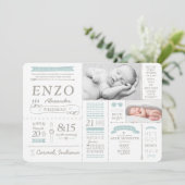 インフォグラフィック統計の出生告知カード 招待状 (スタンド正面)