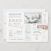 インフォグラフィック統計の出生告知カード 招待状 (正面)