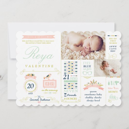 インフォグラフィック 誕生お知らせカード 案内状 (正面)