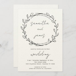 インフォーマルなローレルリーフラインアートQRコー結婚ド 招待状
