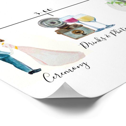 インフォーマル結婚なスケジュールの歓迎サイン ポスター (角)