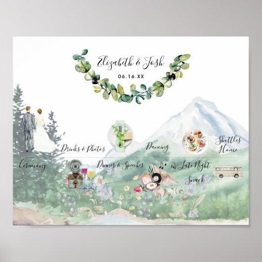 インフォーマル結婚なスケジュールの歓迎サイン ポスター (正面)