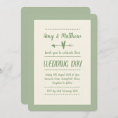 インフォーマル結婚式招待状セージ緑とクリーム 招待状 (正面/裏面)