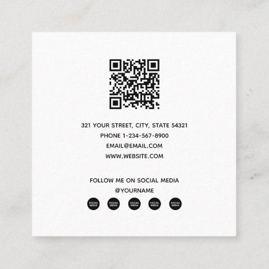 インフルエモダンンサー写真QRコードソーシャルメディア スクエア名刺 (裏面)