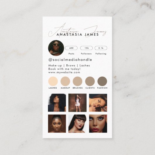 インフルエンサーエステティシャンソーシャルメディアQRコードベージュ 名刺 (裏面)