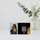 インフルエンサーブラック&金ゴールドソーシャルメディアQRコード 名刺 (スタンド正面)