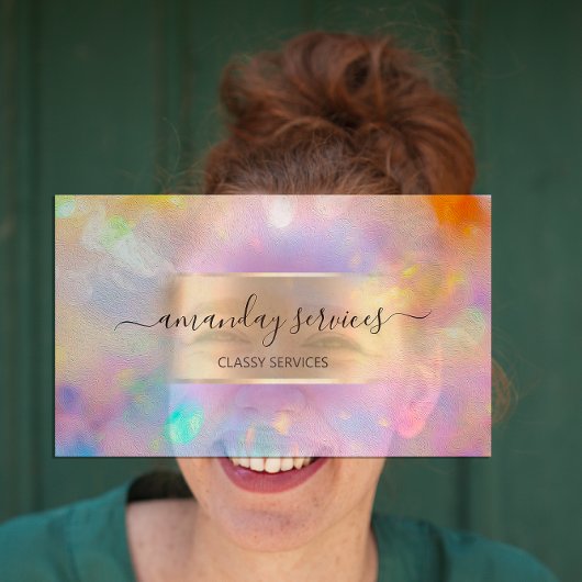 インフルエンサーブルー金ゴールドドリップホログラフィック金ゴールド 名刺