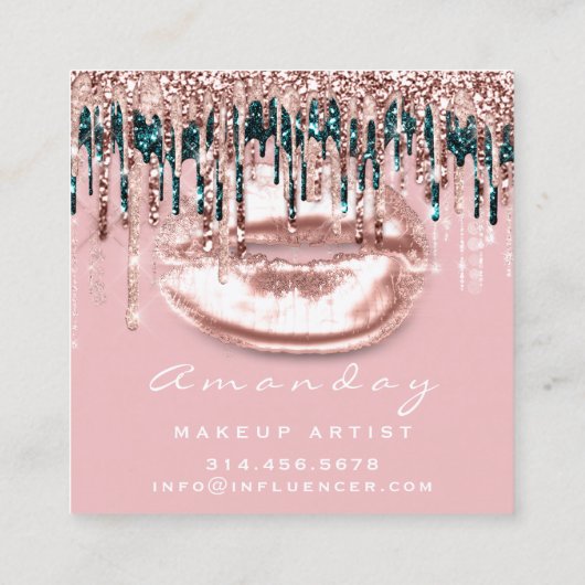 インフルエンサーメイクアップアーティストドリップリップバラピンク スクエア名刺 (裏面)