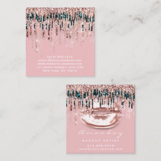 インフルエンサーメイクアップアーティストドリップリップバラピンク スクエア名刺 (正面/裏面)