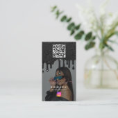 インフルエンサー写真食べ物を与えSNSブラックグリッター 名刺 (スタンド正面)