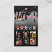 インフルエンサー写真食べ物を与えSNSブラックグリッター 名刺 (裏面)