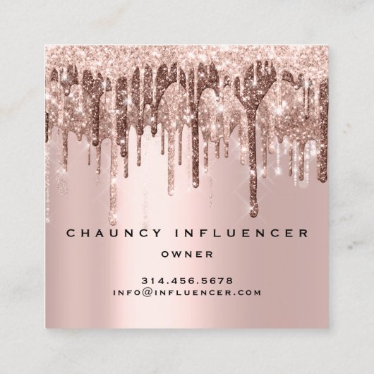 インフルエンサー化粧ドリップグリッターバラチョコレートピンク スクエア名刺 (裏面)