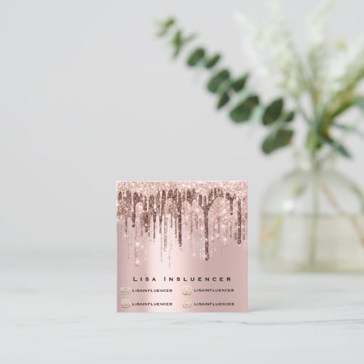 インフルエンサー化粧ドリップグリッターバラチョコレートピンク スクエア名刺 (スタンド正面)