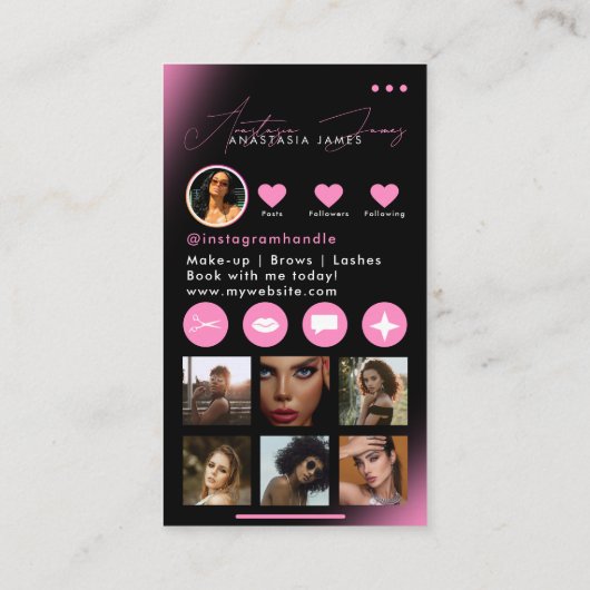 インフルエンサー美しいアーティストヘア爪、 ネイルラッシュピンク 名刺 (裏面)