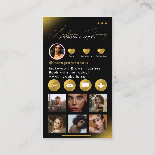 インフルエンサー美しいアーティストヘア爪、 ネイルラッシュ金ゴールド 名刺 (裏面)