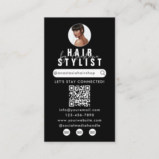 インフルエンサー美しいサロンヘアメイクアップ写真黒 名刺 (正面)