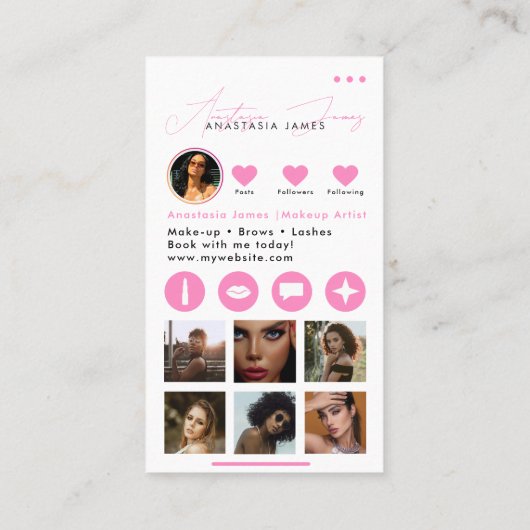 インフルエンサー美しいメイクアップアーティストソーシャルメディア 名刺 (裏面)