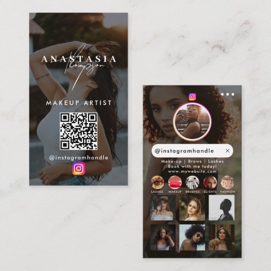 インフルエンサー美しい爪、 ネイルソーシャルメディアブラックモダン 名刺 (正面/裏面)