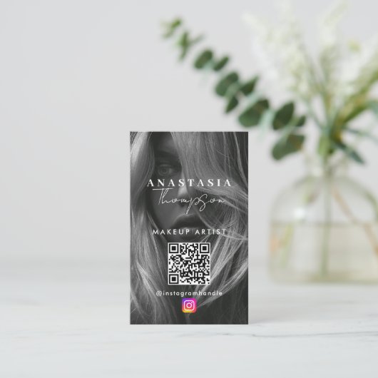 インフルエンサー美しい爪、 ネイルソーシャルメディア白黒 名刺 (スタンド正面)