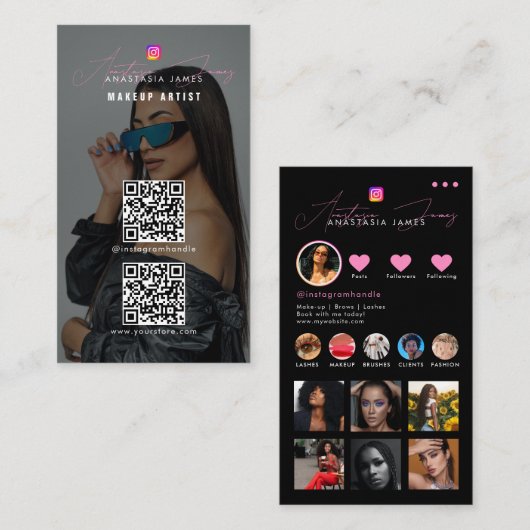 インフルエンサー食べ物を与えフォトグリッドソーシャルメディア2 QRコード 名刺 (正面/裏面)