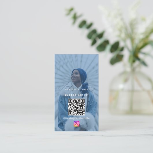 インフルエンサー食べ物を与えフォトグリッドソーシャルメディアQRコード 名刺 (スタンド正面)