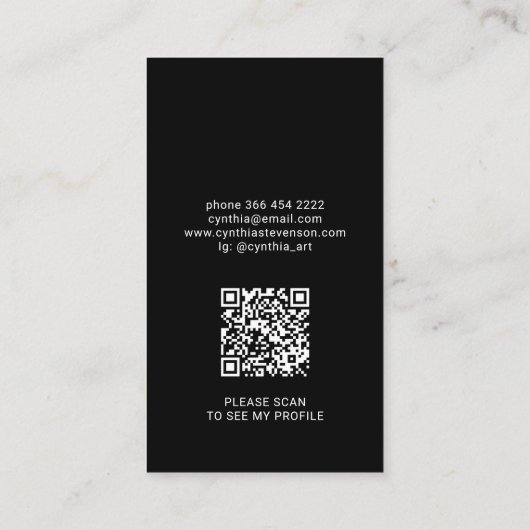 インフルエンサーQRコードSNSフォトブラック 名刺 (裏面)