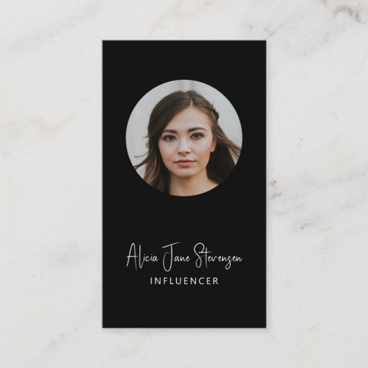 インフルエンサーQRコードSNSフォトブラック 名刺 (正面)