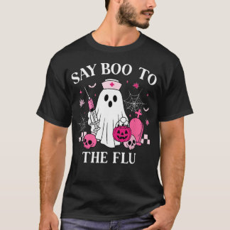 インフルエンザにブーっと叫ぼう 面白い 看護師 ゴースト ハロウィン Tシャツ