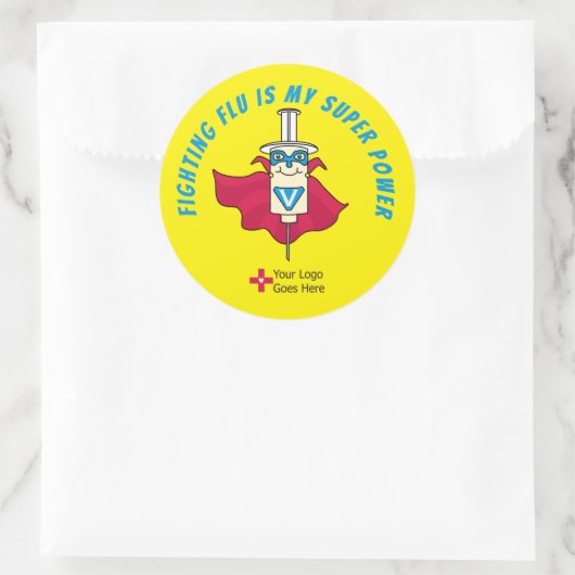 インフルエンザの予防接種は私のパワーすごい・インフルエンザショットの報酬である ラウンドシール (バッグ)