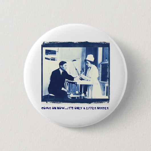 インフルエンザの予防注射ボタン 缶バッジ (正面)