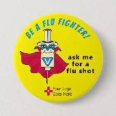 インフルエンザファイターのインフルエンザショットを思い出させる 缶バッジ (正面)