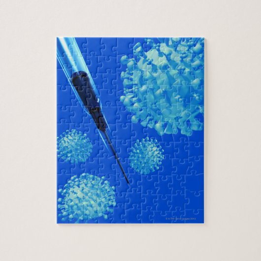 インフルエンザワクチン、コンセプチュアルコンピューターのアートワーク。 ジグソーパズル (縦)