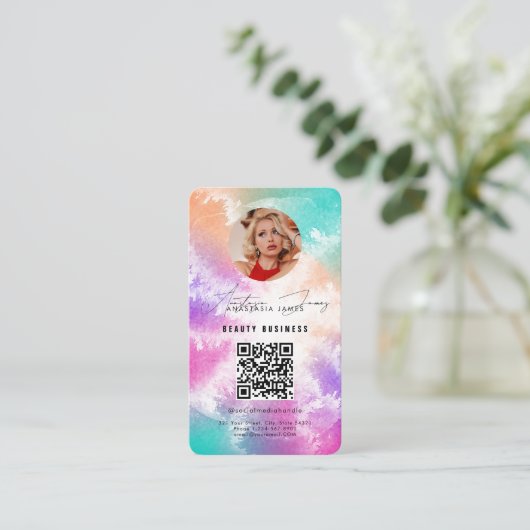 インフルエ食べ物を与えンサーグリッドSNS絞り染め事業 名刺 (スタンド正面)