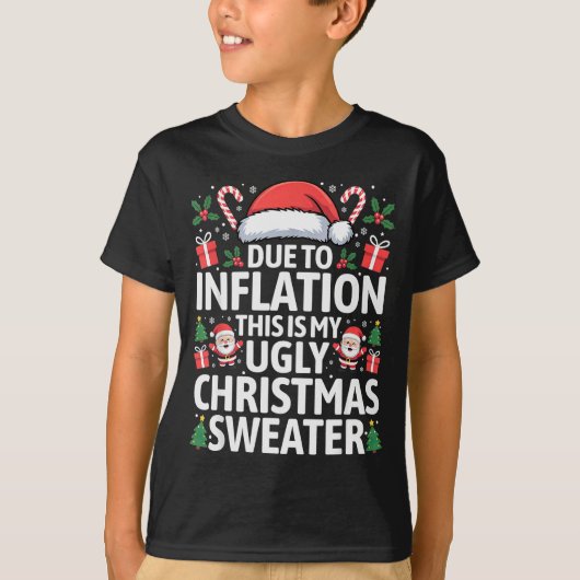 インフレでおかしい クリスマス ださいセーター メンズ Tシャツ (正面)