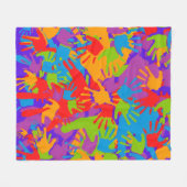 「インプリントのパレット：ハンドプリントのカラフル探索 フリースブランケット (正面(横))