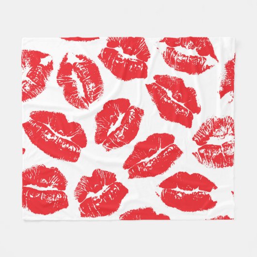 インプリントキス赤い唇:ヴィンテージシームレス フリースブランケット (正面(横))