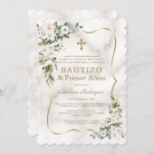 インペリアルリリースペインの金ゴールド1歳の誕生日バプテスマ 招待状 (正面/裏面)