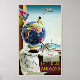 インペリアル航空UKビンテージポスター1938 ポスター