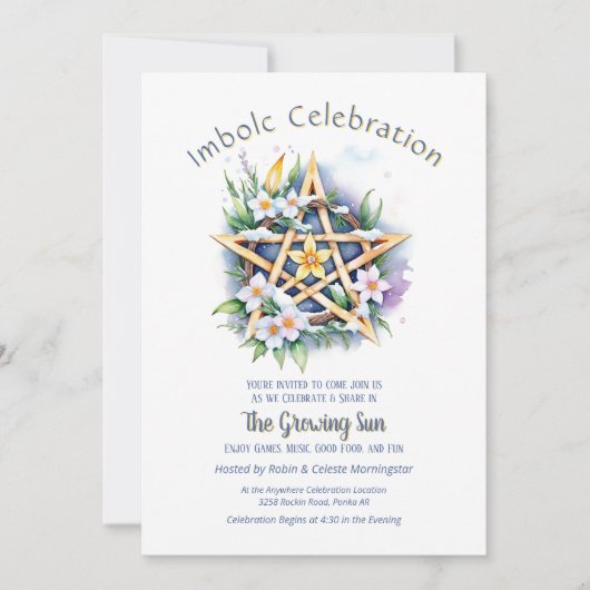 インボルクフローラスノーイ星形五角形ウィッカ信者ホリデー 招待状 (正面)