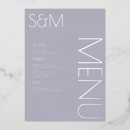 インポートされた結婚式のシルバーメニューボード 箔招待状 (正面)